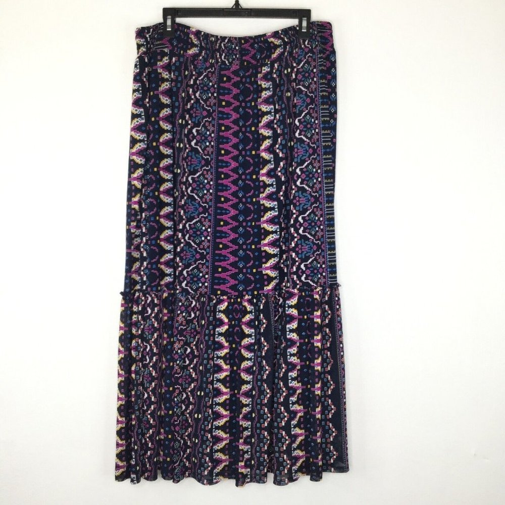 Knox Rose Skirt Women XXL Multicolor Geometric Pull-On Pockets Lined Long Skirt